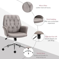 Vinsetto Office Desk Chair, Microfibre Vanity Chair with Adjustable Height, Armrest, Swivel Chair for Home, Light Grey(m-7)