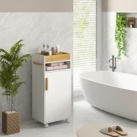 kleankin Mobiletto Bagno con Vassoio Rimovibile, Ripiano Aperto e Armadietto Chiuso, in Truciolato, 40x30x88 cm, Bianco(m-7)