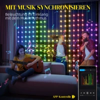 HOMCOM Vorhang mit 400 LED-Lichtern, Dynamische Lichterketten mit Musiksynchronisation für Schlafzimmer, Wohnzimmer, 3 x 3 m(m-6)