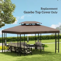 Outsunny 3x4m Gazebo Replacement Roof Canopy 2 Tier Top UV Cover Garden Patio Outdoor Sun Awning Shelters, Brown  (TOP COVER ONLY)(m-7)
