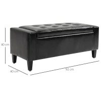 HOMCOM PU Leather Storage Ottoman Bench Storage Chest Tufted Ottoman Cube w/ Flipping Top 92L x 40W x 40H cm Black(m-3)