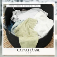 HOMCOM Cesto Portabiancheria da 88L Portatile e Pieghevole con Manici in Cotone Naturale, Ø56x35.5 cm, Nero(m-5)