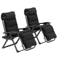 Outsunny Set of Two Reclining Sun Loungers, with Cushion - Black(m-11)