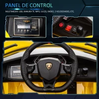 HOMCOM Coche Eléctrico para Niños de +3 Años Lamborghini SVJ Batería 12V con Mando a Distancia Velocidad de 3-5 km/h Música y Faros Carga 25 kg 123x66,5x45,5 cm Amarillo(m-5)