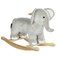 AIYAPLAY Caballo Balancín para Niños de 2-4 Años en Forma de Elefante con Sonido y Base de Madera Carga 40 kg 64,5x31x52 cm Gris(m-1)