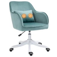 HOMCOM Chaise de bureau velours fauteuil bureau massant coussin lombaire intégré hauteur réglable pivotante 360° vert(m-1)