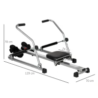 HOMCOM Máquina de Remo Hidráulico Plegable con 3 Niveles de Resistencia Monitor Digital y Pedal Antideslizante para Fitness en Casa Acero 129x70x70 cm Negro y Plata(m-3)