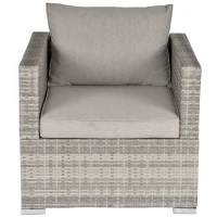 Outsunny Single Seater Rattan Chair Sofa with Padded Cushions, All-Weather PE Wicker Weave Garden Armchair with Armrests, Grey(m-11)