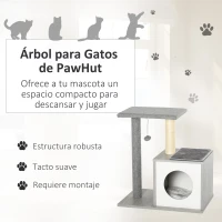 PawHut Árbol para Gatos 59x39x62 cm Rascador para Gatos de 3 Niveles con Plataformas Postes de Rascado Cueva de Madera Espaciosa Cojines Extraíbles Suaves Bola de Juguete Gris(m-4)