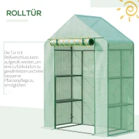 Outsunny Foliengewächshaus Gewächshaus mit 6 Regalebenen begehbares Gartenhäuschen Treibhaus Tomatenhaus Pflanzenhaus mit aufrollbarem Eingang Frühbeet Grün 141 x 72 x 191 cm(m-6)