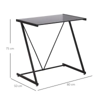 HOMCOM Escritorio Mesa de Ordenador 80x50x75 cm con Encimera de Vidrio Templado y Patas de Metal Carga 80 kg Estilo Moderno para Oficina Estudio Dormitorio Negro(m-3)