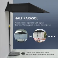 Outsunny 2m Half Parasol Market Umbrella Garden Balcony Parasol with Crank Handle, Base, Double-Sided Canopy, Black(m-4)