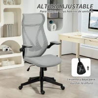 HOMCOM Silla de Oficina Giratoria con Altura Ajustable Reposabrazos Abatibles y Función de Basculante Carga 120 kg Gris Claro(m-6)