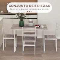 HOMCOM Conjunto de Comedor 5 Piezas Juego de 1 Mesa y 4 Sillas con Pies Acero para Cocina 110x70x75 cm Madera Natural y Blanco(m-4)