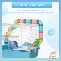 PawHut Cage à hamster rat rongeur 3 niveaux avec tunnel, biberon eau, roue, maisonnette, échelles dim. 59L x 36l x 47H cm(m-7)