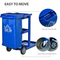 HOMCOM Janitor Cleaning Trolley, with Bin, Shelves and Hooks - Blue(m-5)