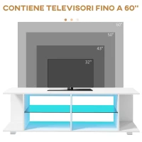 HOMCOM Mobile TV 60" con Luci a 12 Colori e 2 Ripiani Regolabili, in Truciolato e Vetro, 144.8x40x45 cm, Bianco(m-5)