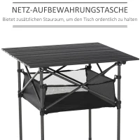 Outsunny Campingtisch aus Aluminium faltbar Klapptisch Falttisch mit Netztasche tragbarer Picknicktisch für Camping Garten Party Picknick Balkon Schwarz 70 x 70 x 69 cm(m-4)