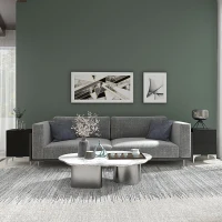 HOMCOM Set of Two Wood Effect Bedside Tables with Silver Tone Steel Base, Black(m-7)