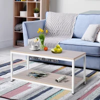 HOMCOM Table basse rectangulaire style industriel avec étagère 100L x 40l x 45H cm MDF E1 beige blanc(m-2)