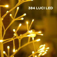 HOMCOM Albero di Natale Artificiale con 384 Luci LED Bianche e Rami Pieghevoli, in PP e Acciaio, Ø20x180 cm, Bianco(m-4)