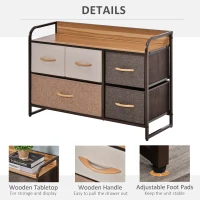 HOMCOM 5-Drawer Dresser, Linen Fabric Chest of Drawers, Dresser Tower Unit for Bedroom Hallway Entryway, Storage Organizer with Steel Frame Wooden Top(m-6)