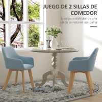 HOMCOM Juego de 2 Sillas de Comedor Modernas Tapizadas en Terciopelo con Patas de Madera para Salón 54x57x80 cm Azul(m-4)