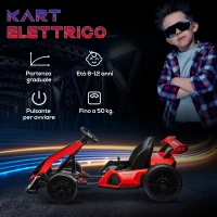 HOMCOM Go Kart Elettrico per Bambini 6-12 Anni 24V 12km/h con Seggiolino Regolabile, Rosso(m-7)
