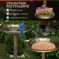 Outsunny Bain d'oiseaux Abreuvoir, mangeoire pour Oiseaux jardinière 2 en 1 dim. Ø 50 x 72H cm polypropylène Bronze Antique(m-4)