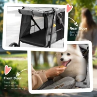 PawHut Dog Pram Dog Stroller 4 Wheels Pet Pushchair with Rolling Door, Cushion, Safety Leashes, for Small and Medium Breeds, Grey(m-7)