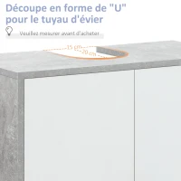 kleankin Meuble salle de bain meuble sous vasque sur pied placard 2 portes avec 2 étagères 60 x 30 x 68 cm gris blanc(m-4)