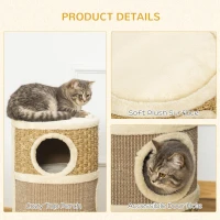 PawHut Cat Scratching Barrel Kitten Tree Tower for Indoor Cats Pet Furniture Climbing Frame Covered with Sisal and Seaweed Rope Cozy Platform Soft Plush(m-5)