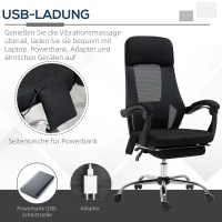 Vinsetto Bürostuhl mit Massagefunktion, Massagesessel, inkl. Fußstütze, 2 Vibrationspunkte, USB-Schnittstelle, Schwarz(m-5)