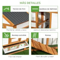 PawHut Gallinero de Madera para Exterior para 2-4 Gallinas con Nido Bandeja Extraíble y Rampa 181x79,5x117,5 cm Natural(m-7)