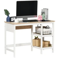 HOMCOM Schreibtisch mit 2 Ebenen Regal, Computertisch, Bürotisch, MDF, Natur+Weiß, 110 x 48 x 76,2 cm(m-11)