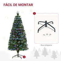 HOMCOM Árbol de Navidad 150cm Artificial Árboles con 180 Luces LED multicolor y Estrella Decorativa Brillante Árbol con Soporte Fibra Óptica(m-4)
