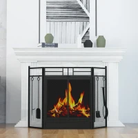 HOMCOM Parascintille Camino Moderno, Parafuoco Pieghevole con 2 Porte in Metallo Nero, 122x1.6x80cm(m-2)