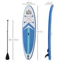 HOMCOM Aufblasbares Surfbrett Surfboard Stand Up Board mit Paddel Rutschfest Inkl. Ausrüstung kunststoff EVA Blau+Weiß 320 x 80 x 15 cm(m-3)