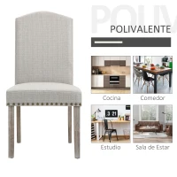 HOMCOM Juego de 2 Sillas de Comedor Cocina con Respaldo Alto de Remaches y Patas de Madera Almohadillas Ajustables 51x64x99,5 cm Gris(m-7)