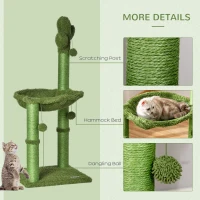PawHut Cactus Cat Tree Tower for Indoor Cats Sisal Scratching Post with Hammock Bed Dangling Ball 40 x 40 x 96 cm(m-6)