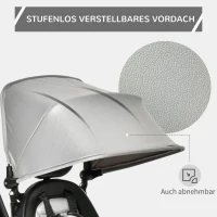 HOMCOM Dreirad mit Schubstange drehbarer Sitz 4-in-1 Kinderdreirad Kinder Fahrrad klappbar abnehmbar Kinderauto Metall EVA Grau 111,5 x 52 x 98 cm(m-5)