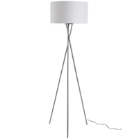 HOMCOM Lampadaire trépied design contemporain 40 W max. dim. 48L x 48l x 162H cm métal chromé polyester blanc(m-1)
