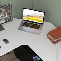 HOMCOM Escritorio Esquinero Moderno con Marco de Acero Carga 70 kg para Oficina Hogar Estudio 150x150x76 cm Blanco(m-8)