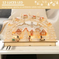 HOMCOM Escena Navideña con 12 Luces Pueblo Navideño Iluminado Decoración de Navidad de Sobremesa 45x7x28 cm Natural(m-5)