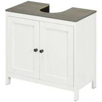 kleankin Modern Bathroom Sink Cabinet, Floor Standing Under Sink Cabinet, Freestanding Storage Cupboard with Adjustable Shelf, Double Doors, Antique White(m-11)