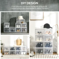 HOMCOM Lot de 8 boites cubes rangement à chaussures modulable avec portes transparentes - 25 x 35 x 19 cm(m-6)