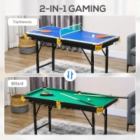SPORTNOW 2-in-1 Billardtisch, Tischtennisplatte, mit Zubehör, 140x63x80cm, Blau/Grün(m-4)