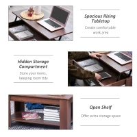 HOMCOM Lift Up Top Coffee Table with Hidden Storage and Open Shelf, Modern Wooden Sofa Side End Tea Table for Living Room 100W x 50D x 63H cm(m-5)