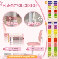 AIYAPLAY Height Adjustable Kids Desk and Chair Set, School Study Writing, Reading Table Chair Set w/ Tilted Desktop, Pink(m-5)