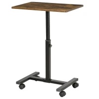 HOMCOM Laptop Table Height Adjustable, Mobile Laptop Stand with Wheels, Sofa Side Table for Home Office, Rustic Brown(m-11)